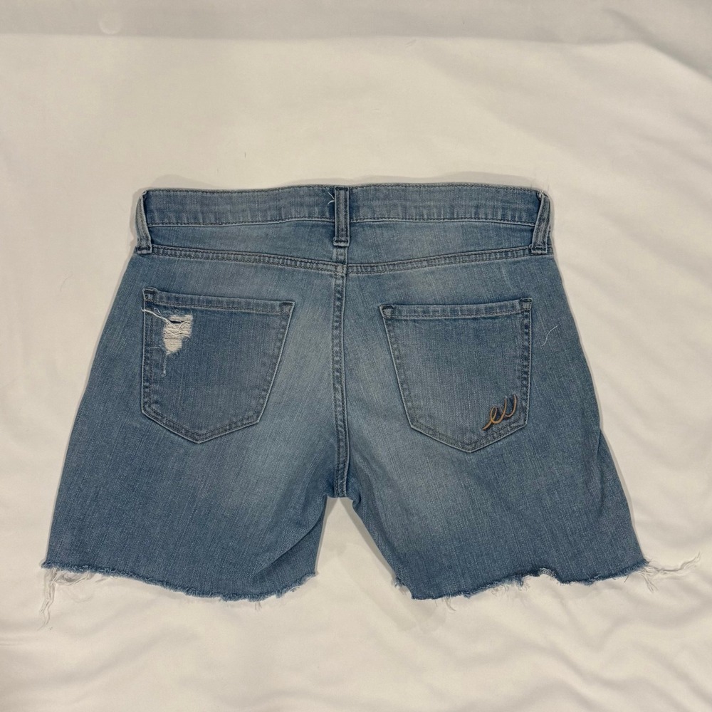 Express Girlfriend Denim Shorts Womens 0 Light Wash Blue Good Distressed Raw Hem - Picture 5 of 5